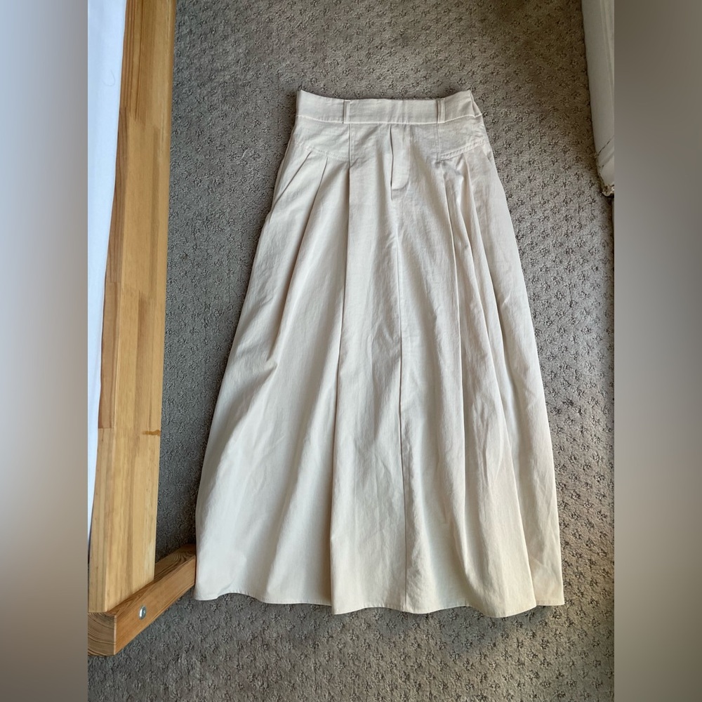 Catherina High-Waist Cream A-line Midi Skirt